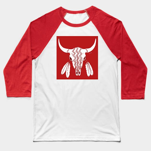 Red Ghost Dance Buffalo Baseball T-Shirt by SteamyR